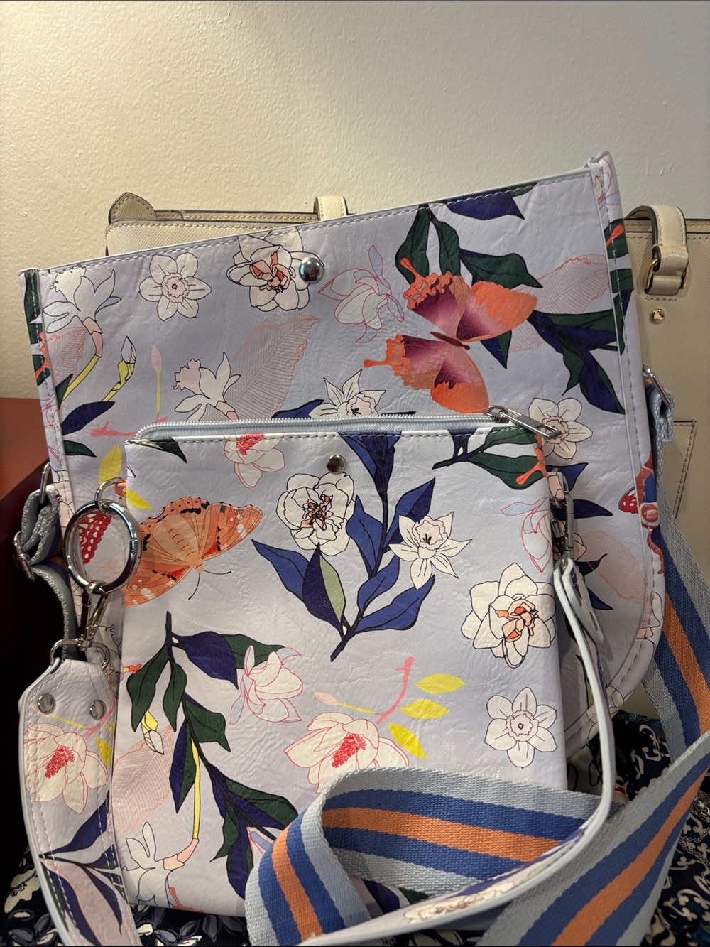 Floral Butterfly Print Women’s Crossbody Bag - Light Blue